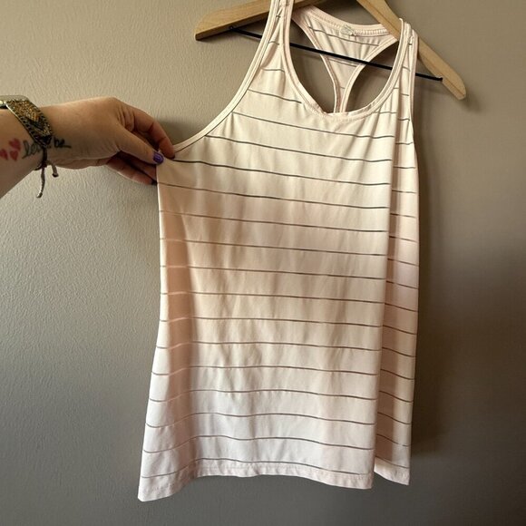 Women's XL Athleta Stripe Mesh Chi Tank Light Pink Racer Back - Picture 4 of 9